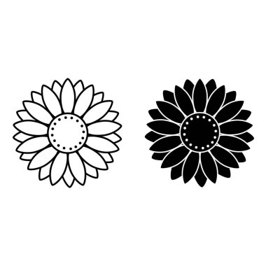 Ayçiçeği Simgeleri. Siyah ve Beyaz Vektör Simgeleri. Çiçek, bitki. Parti dekorasyonu. Brezilya Karnaval Konsepti