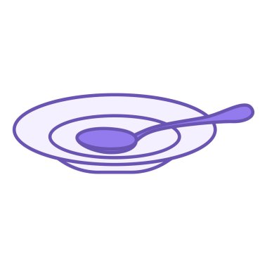 Renkli Tabak Simgesi. Vektör Çizimi. Tabak ve kaşık. Yiyecek için aletler. Yemek Konsepti