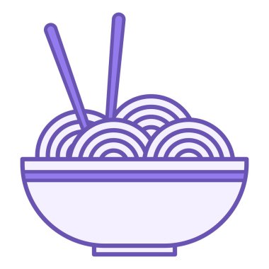 Renkli Erişte Simgesi. Vektör Çizimi. Tabakta spagetti, çubuklar. Yemek Konsepti