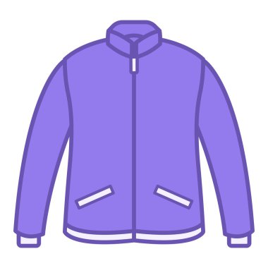 Renkli Ceket Simgesi. Vektör Tasarımı. Kolları, cepleri ve fermuarı olan kalın kıyafetler. Giysi Konsepti