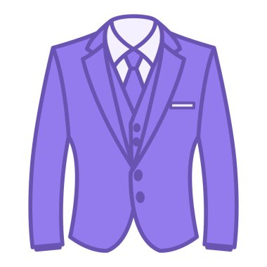 Renkli Takım Elbise Simgesi. Vektör Tasarımı. Ceket, gömlek, kravat ve yelek. Resmi Olaylar İçin Klasik Erkek Takım Elbisesi. Giysi Konsepti