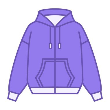 Renkli Kapüşonlu Simge. Vektör İllüstrasyonu. Gevşek Fit Spor Giyim Ceketi ve Pockets. Kazak, kazak. Moda Konsepti