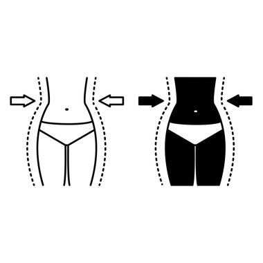 Kilo Veren Simgeler. Siyah ve Beyaz Vektör İllüzyonu. Zayıflama, kilo verme. Diyet, egzersiz. Spor ve Spor Konsepti