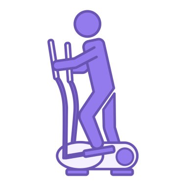 Renkli Eliptik Bisiklet Simgesi. Vektör İllüstrasyonu. Adam antrenörün pedalına basıyor. Spor salonunda idman yapıyorum. Spor Konsepti