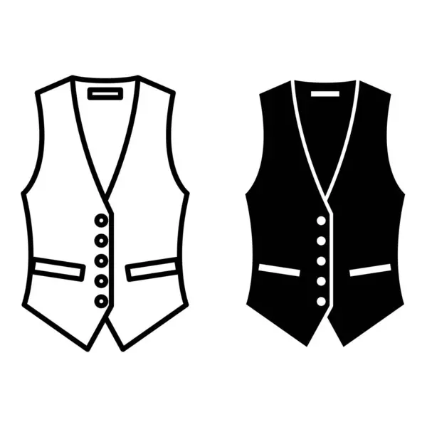 Yelek Simgeleri. Siyah ve Beyaz Vektör İllüzyonu. Kolsuz yakasız giysi. Moda Konsepti