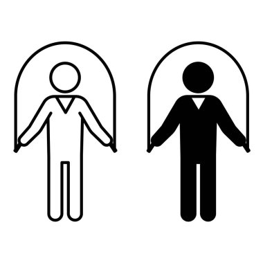 Atlama İpi Simgeleri. Siyah ve Beyaz Vektör Çizimleri. Zıplayan Adam İpi. Fitness, spor. Spor ve Spor Konsepti