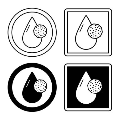 Su ve Toza dayanıklı etiketler. Siyah ve Beyaz Vektör Simgeleri. Nemden ve tozdan etkilenmeyen kumaş ya da giysiler. Ürün Paketleme Tasarımı, Etiket