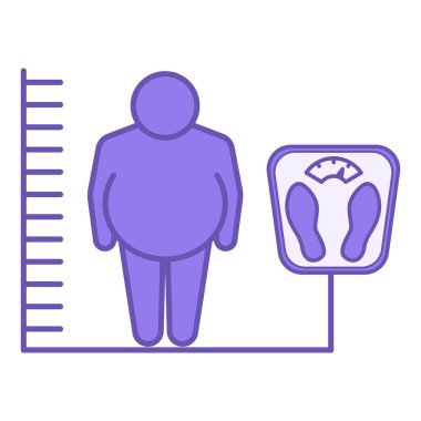 Renkli Kütle İndeksi Simgesi. Vektör İllüstrasyonu. Kilolu Adam, Banyo Ölçeği ve Yükseklik Ölçeği. Sağlıklı beslenme. Sağlıklı yaşam tarzı. Kilo Kaybı Konsepti