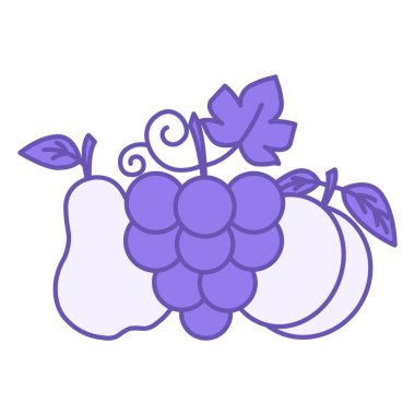 Renkli Meyve Simgesi. Vektör İllüstrasyonu. Üzüm, armut ve kayısı. Yiyecek, Doğal ve Organik Ürün. Bakkal Konsepti