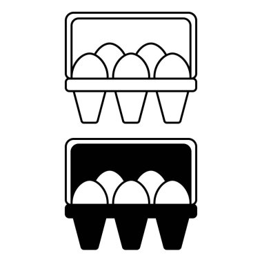 Yumurta Simgeleri. Siyah ve Beyaz Vektör Resimleri. Paketlenmiş tavuk yumurtası. Yiyecek, Beslenme Ürünleri. Market Marketi