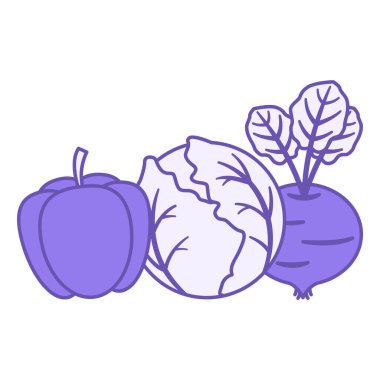 Renkli Sebze Simgesi. Vektör İllüstrasyonu. Tatlı Biber, Lahana ve Şalgam. Yiyecek, Doğal ve Organik Ürün. Bakkal Konsepti