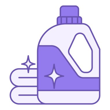 Renkli Deterjan Simgesi. Vektör İllüstrasyonu. Yıkama tozu ve havlu. Ev Kimyasalları için plastik konteynır. Bakkal Konsepti