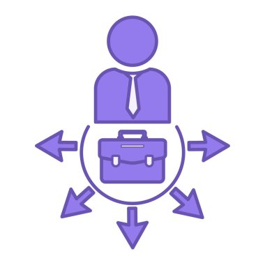 Renkli İş Simgesi. Vektör İllüstrasyonu. Ofis İşçisi Çoklu Görev. Evrak çantasında çalış. Ofis ve İş Konsepti