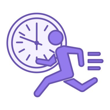 Renkli Deadline Simgesi. Vektör İllüstrasyonu. Adam işini zamanında yapmak için acele ediyor. Ofis Saati. Çalışma ve İş Konsepti