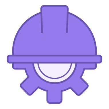 Renkli İşçi Simgesi. Vektör İllüstrasyonu. İnşaat Miğferi ve Vites. Meşgul Adam. Çalışma Konsepti