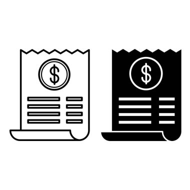 Simgeler makbuzu. Siyah ve Beyaz Vektör İllüzyonu. Nakit makbuz, tamam. Kişisel Finans Konsepti