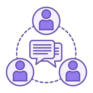 Renkli Simge İletişimi. Vektör İllüstrasyonu. İnsanlar yazışmalarda kendi aralarında iletişim kurarlar. Konsept Konuşması