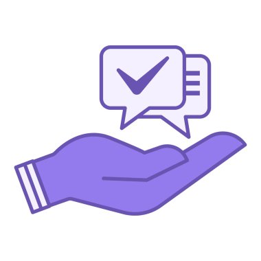 Renkli Tavsiye Simgesi. Vektör İllüstrasyonu. Konuşma baloncukları ve insan eli. Tavsiye, danışmanlık. Konuşma Kavramı