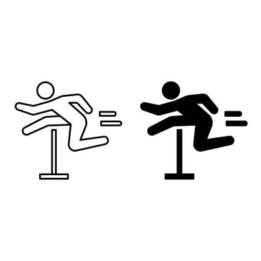 Simgeleri Engelle. Siyah ve Beyaz Vektör İllüzyonu. Atlet Engelin Üzerinden Atlıyor. Rekabet, Spor. Çalışan Konsept