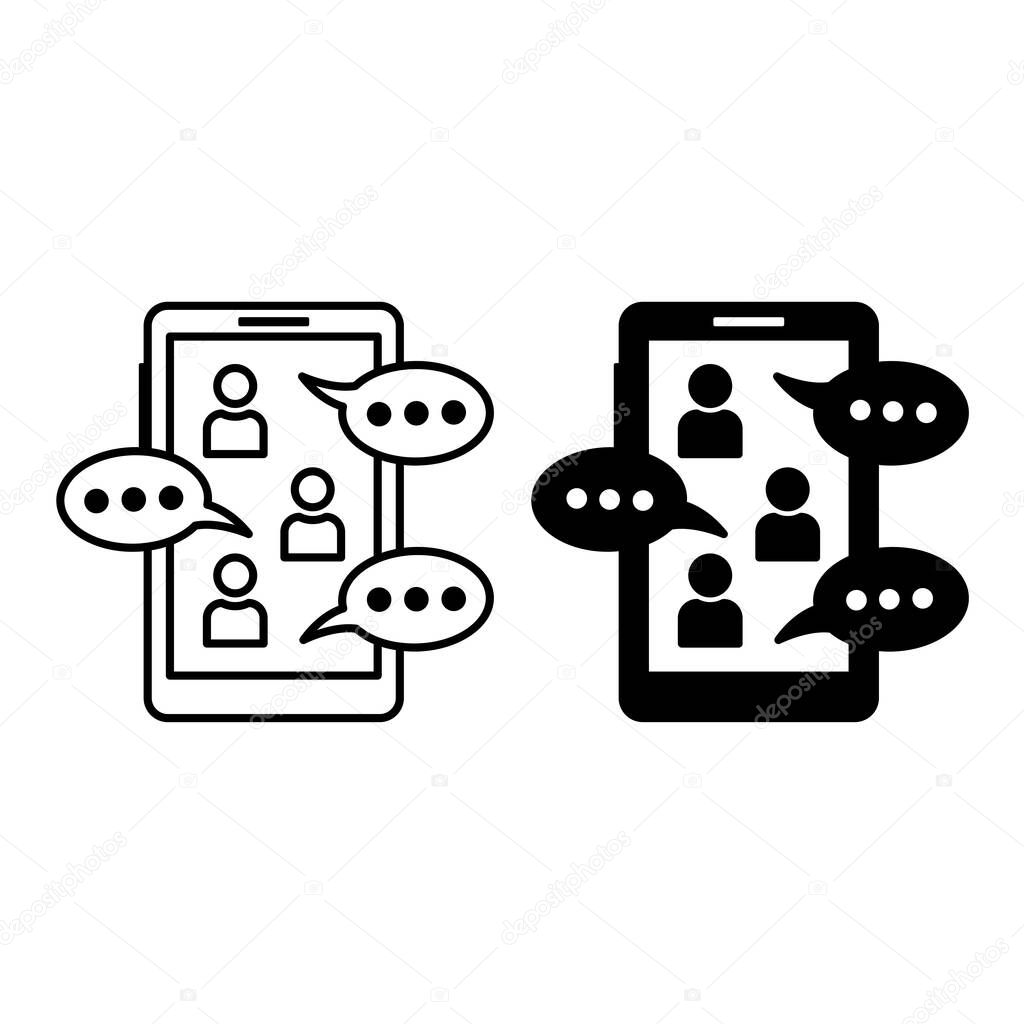 Group Chat Icons. Black and White Vector Illustration. People Chatting on a Mobile Phone App. Chatting, Message. Speaking Concep