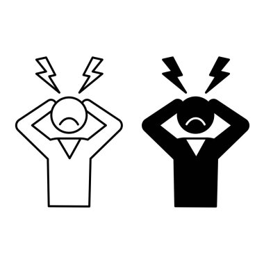 Endişe Simgeleri. Siyah ve Beyaz Vektör İllüzyonu. Belirsiz, Olumsuz Olayları Beklemek. Akıl Sağlığı Konsepti