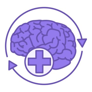 Renkli Akıl Sağlığı Simgesi. Vektör İllüstrasyonu. İnsan beyni. Psikoloji, Psikoterapi ve Sağlıklı Yaşam Tarzı