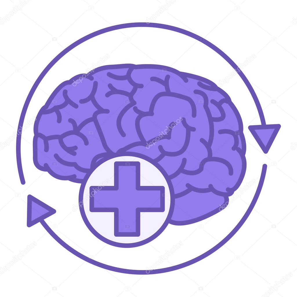 Colored Recovery Mental Health Icon. Vector Illustration. Human Brain. Psychology, Psychotherapy and Healthy Lifestyle