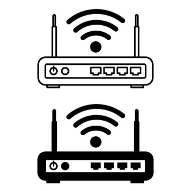 Modem Simgeleri. Siyah ve Beyaz Vektör İllüzyonu. Bilgisayarların internete erişmesine yardımcı olan aygıt. Gadget, Teknoloji. Kavram Aygıtı