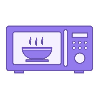 Renkli Mikrodalga Simgesi. Vektör İllüstrasyonu. Isıtma ve Yemek Pişirmek için Elektrik Cihazı. Gadget, Teknoloji. Aygıt Katılımı
