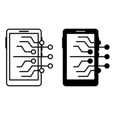 Elektronik Simgeler. Siyah ve Beyaz Vektör Resimleri. Elektronik cihazlar, aletler, teknolojiler. Aygıt Kavramı