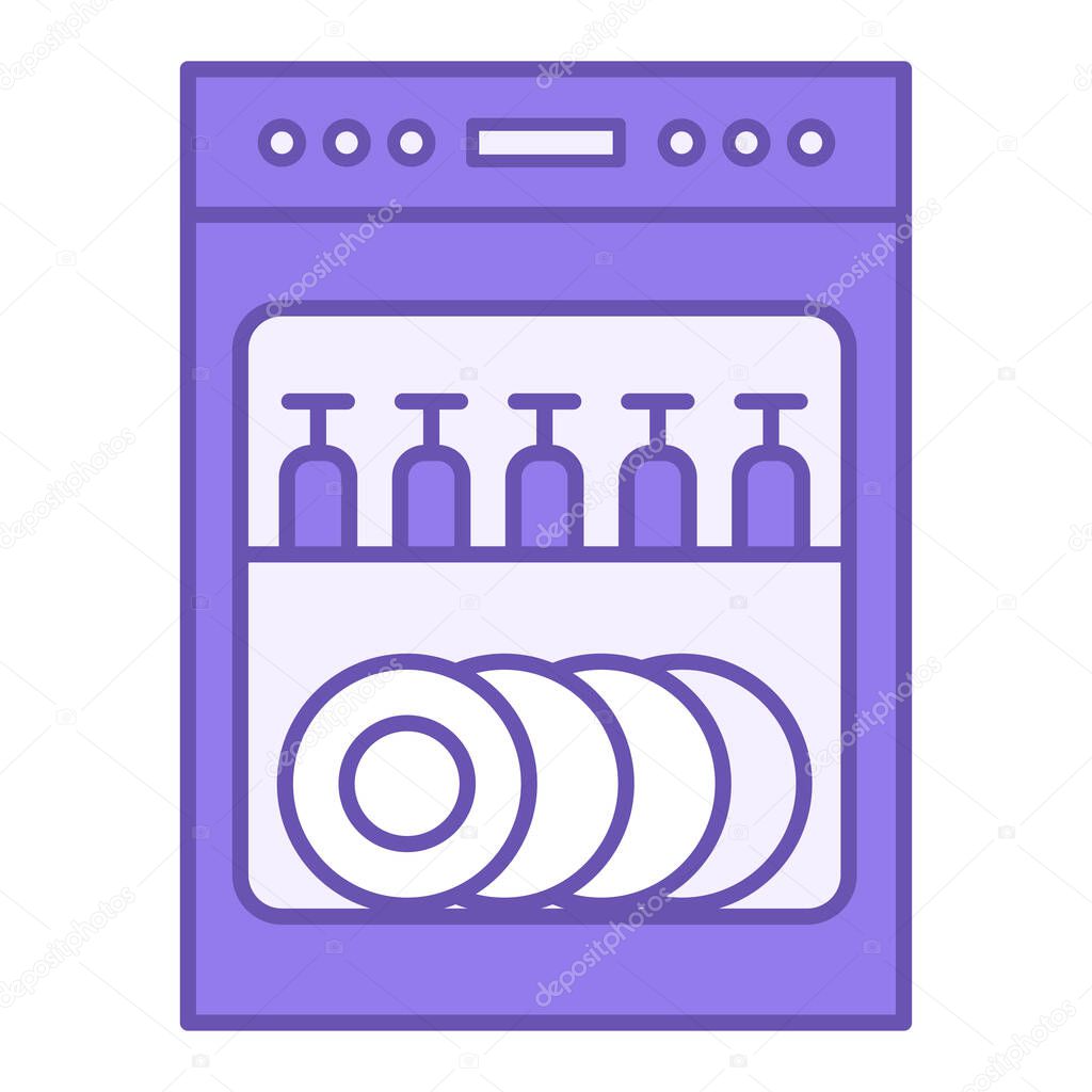 Colored Dishwasher Icon. Vector Illustration. Electromechanical Installation for Automatic Dish Washing. Household Appliances Concept