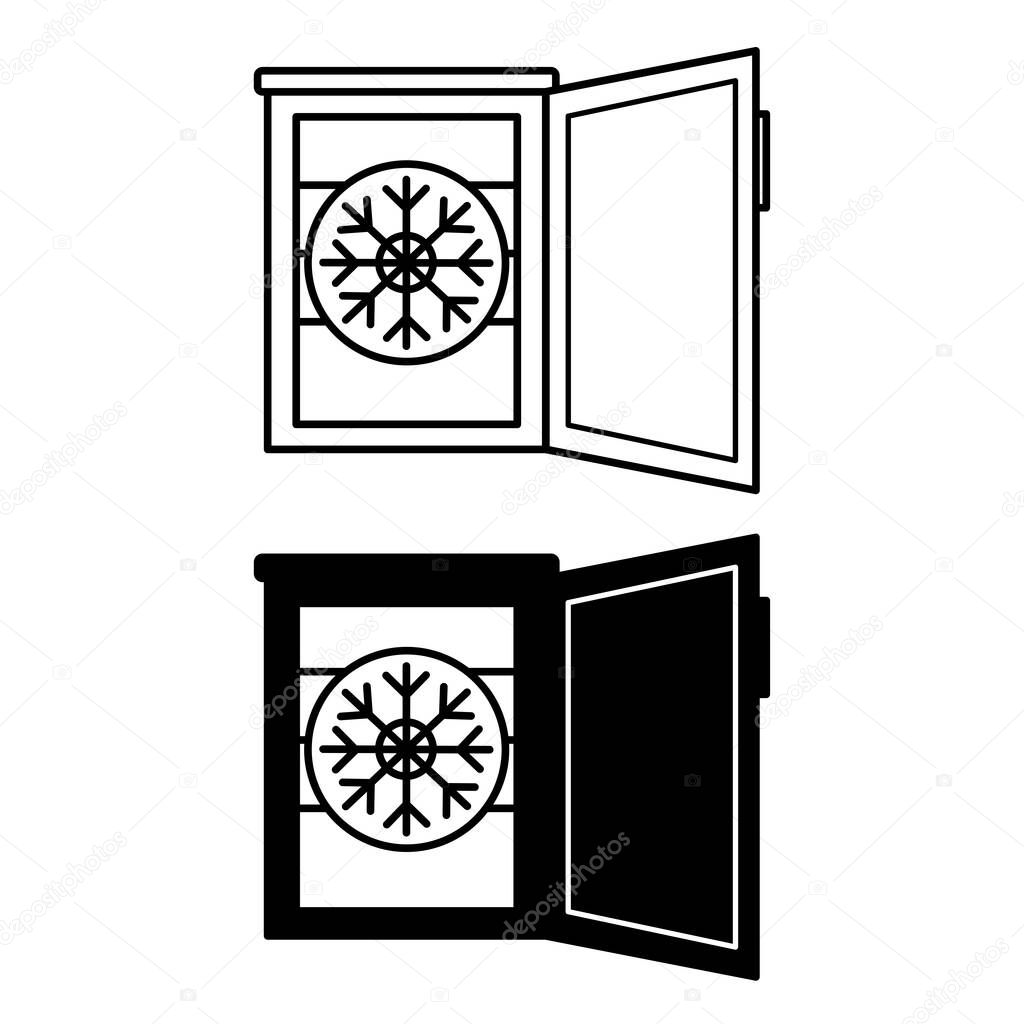 Freezer Icons. Black and White Vector Illustration. Electric Appliance For Long-Term Food Storage. Home Appliances Concept
