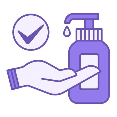 Renkli Dezenfeksiyon Simgesi. Vektör İllüstrasyonu. Antiseptikle el yıkama. Bulaşıcı Hastalıkların Patojenleri Yıkım. Hijyen Konsepti