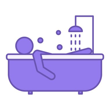 Renkli Yüzme Simgesi. Vektör İllüstrasyonu. Banyo yapan adam. Su akışı ve sabun köpükleri uçuyor. Hijyen Konsepti