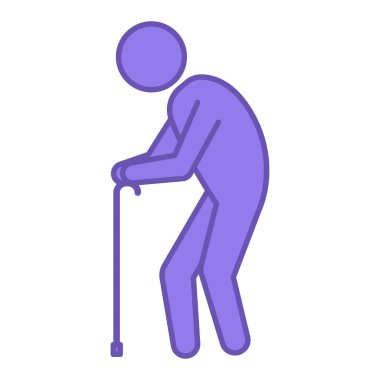 Renkli Cane Simgesi. Vektör İllüstrasyonu. Yaşlı adam Cane 'e yaslanıyor. Hastalık, ilaç gibi. Engellilik Konsepti