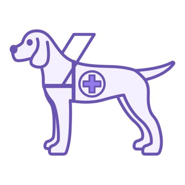 Renkli Rehber Köpek Simgesi. Vektör İllüstrasyonu. Körlerin hareket etmesine yardım eden özel eğitimli bir hayvan. Engellilik Konsepti