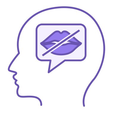 Renkli Konuşma Bozukluğu Simgesi. Vektör İllüstrasyonu. İnsan kafası ve ağzı. Bir insanın konuşmasını engelleyen konuşma bozukluğundan dolayı. Engellilik Konsepti