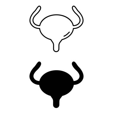 İdrar torbası ikonları. Siyah ve Beyaz Vektör İllüzyonu. İnsan iç organı, tıp. Anatomi Konsepti