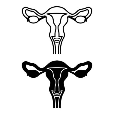 Rahim Simgeleri. Siyah ve Beyaz Vektör İllüzyonu. Embriyonun geliştiği bir kadının iç organı. Anatomi ve Tıbbı Kabul Et