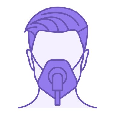 Renkli Oksijen Maske Simgesi. Vektör İllüstrasyonu. Solunum problemi olan hastalara oksijen sağlamak için tıbbi bir cihaz. Akciğer Hastalığı Konsepti