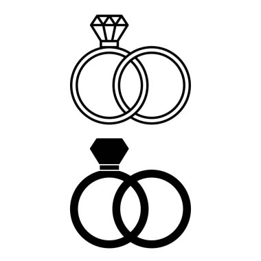 Evlilik Simgeleri. Siyah ve Beyaz Vektör İllüzyonu. İki alyans. Yasal olarak tescilli evlilik ilişkisi. Kavram Psikolojisi