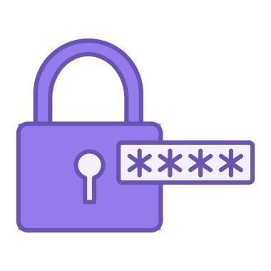 Renkli Parola Simgesi. Vektör İllüstrasyonu. Asma kilit ve Gizli Kod. Veriye Erişim Harfleri ve Sembollerinin Gizli Birleştirmesi ya da Bilgisayar Programı. Veri Güvenliği ve Koruma Konsepti