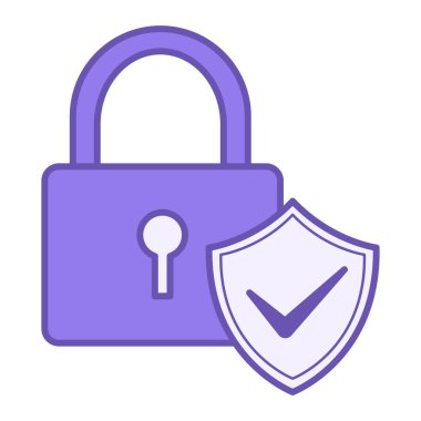 Renkli Kilit Simgesi. Vektör İllüstrasyonu. Asma kilit ve Kalkan. Siber Güvenlik, Gizlilik Koruması. Kavram Koruması