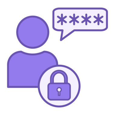 Renkli Kullanıcı Simgesi. Vektör İllüstrasyonu. Bir bilgisayar sistemiyle, yazılımla ya da web sitesiyle etkileşim halinde olan kişi. Parola ve Veri Güvenliği Konsepti