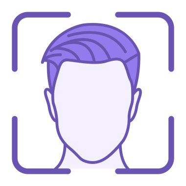 Renkli Yüz Kimlik Simgesi. Vektör İllüstrasyonu. Aygıtları açmak, Satın Almayı Yetkilendirmek ve Uygulamalara Giriş yapmak için Yüz Tanıma Özelliği. Parola ve Veri Güvenliği Konsepti