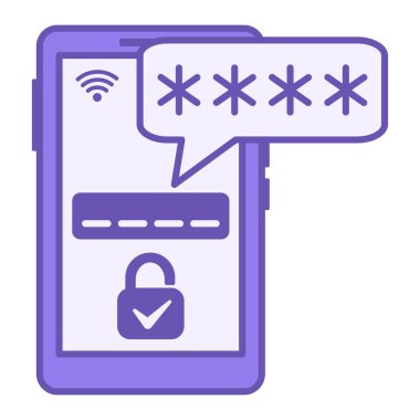 Renkli Bir Zamanlık Parola Simgesi. Vektör İllüstrasyonu. Cep telefonu, Gizli Kod ve Mark ile Kilit. OTP, sisteme giriş yaparken Kimliği doğrulamak için kullanılan geçici kod. Parola ve Veri Güvenliği Konsepti