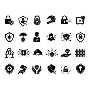 Siyah Koruma Simgesi ayarlandı. Vektör Resimleri Parola, Dijital, Miğfer, Güvenli, Kilit, Miğfer, Alarm, Kalkan, Güvenlik, Antivirüs, Sağlık Koruması ve daha fazlası