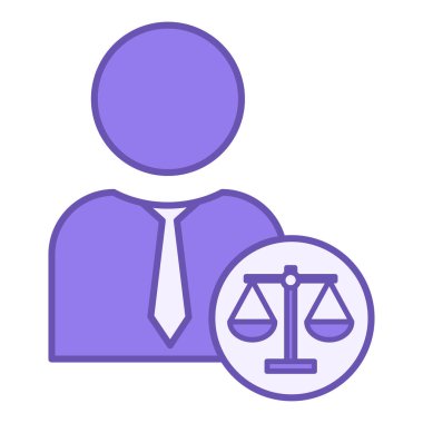 Renkli Avukat Simgesi. Vektör İllüstrasyonu. Avukat ve Terazi burcu. Hukuki Yardım ve Hukuki Hizmetler Uzmanı. Adalet Konsepti