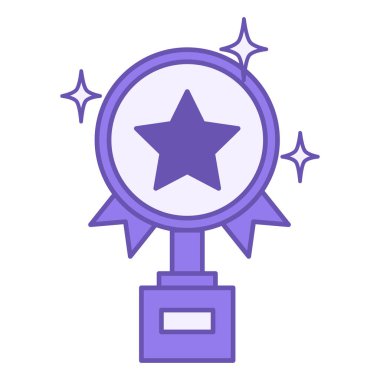 Renkli Ödül Simgesi. Vektör İllüstrasyonu. Yıldızlı Spor Kupası, Başarı Ödülü, Ödül. Meri 'yi tanıyan Özel Minnettarlık, Fahri Rozet