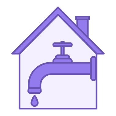 Renkli Su Kaynakları Simgesi. Vektör İllüstrasyonu. Musluktan ve evden su damlası. Dünya Mülteci Kavramı